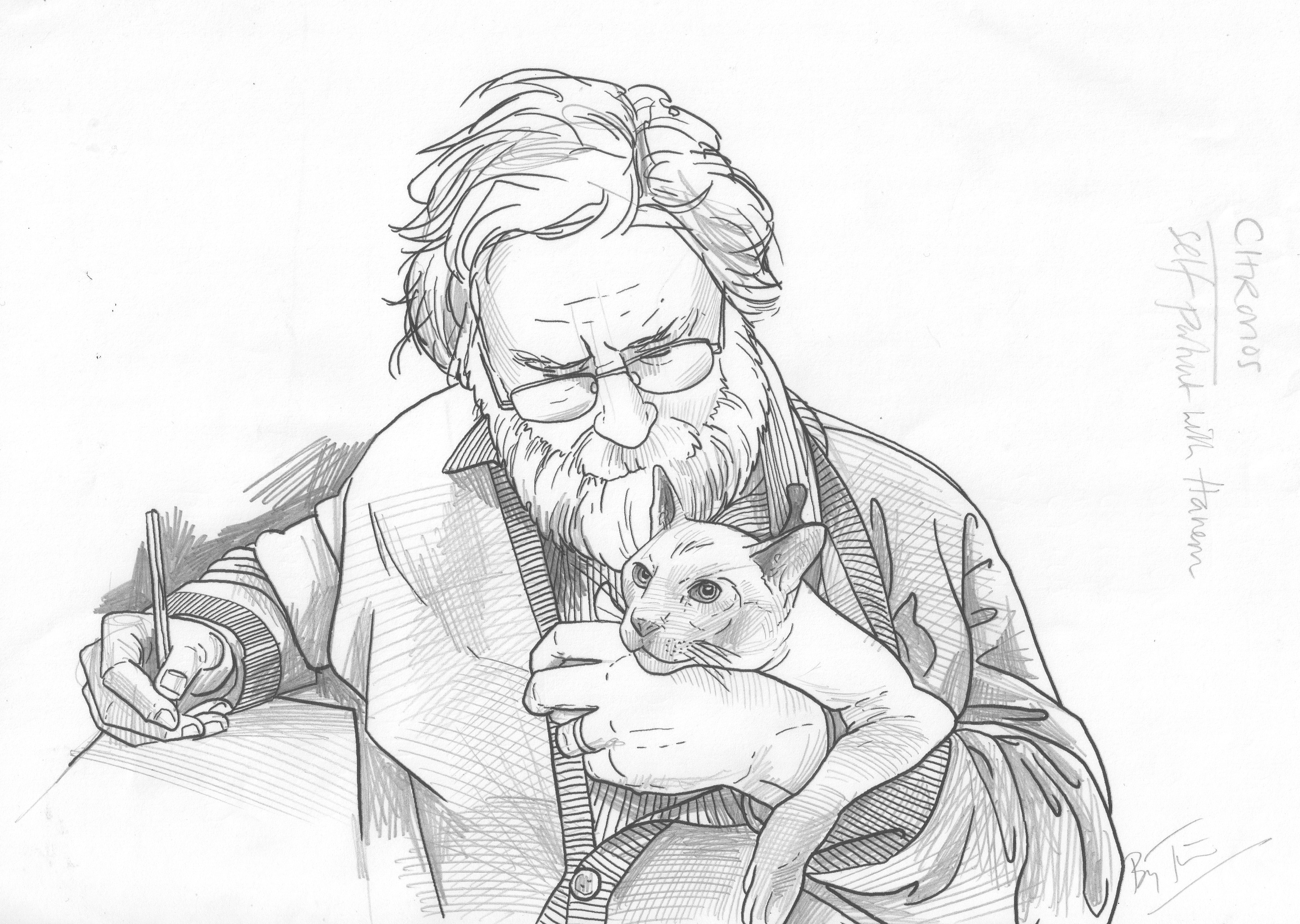 self portrait and hanim the cat by TIM 02 11 2018